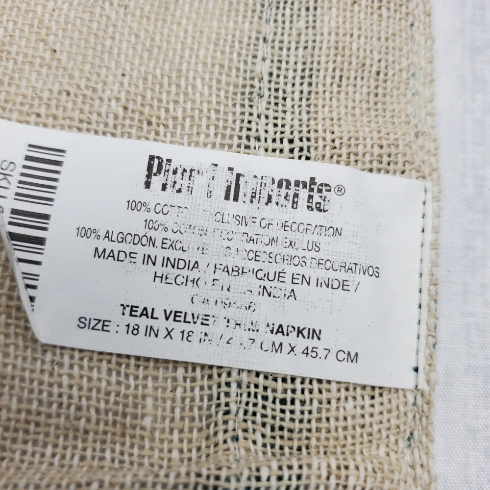 Pier 1 Napkins - Teal Velvet Trim - 4pcs *